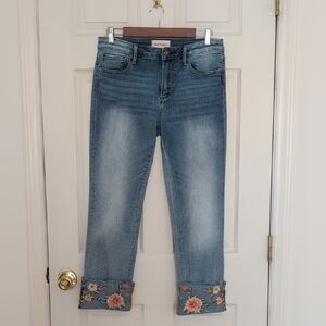 DRIFTWOOD Blue Cropped Jeans with Floral Embroidery